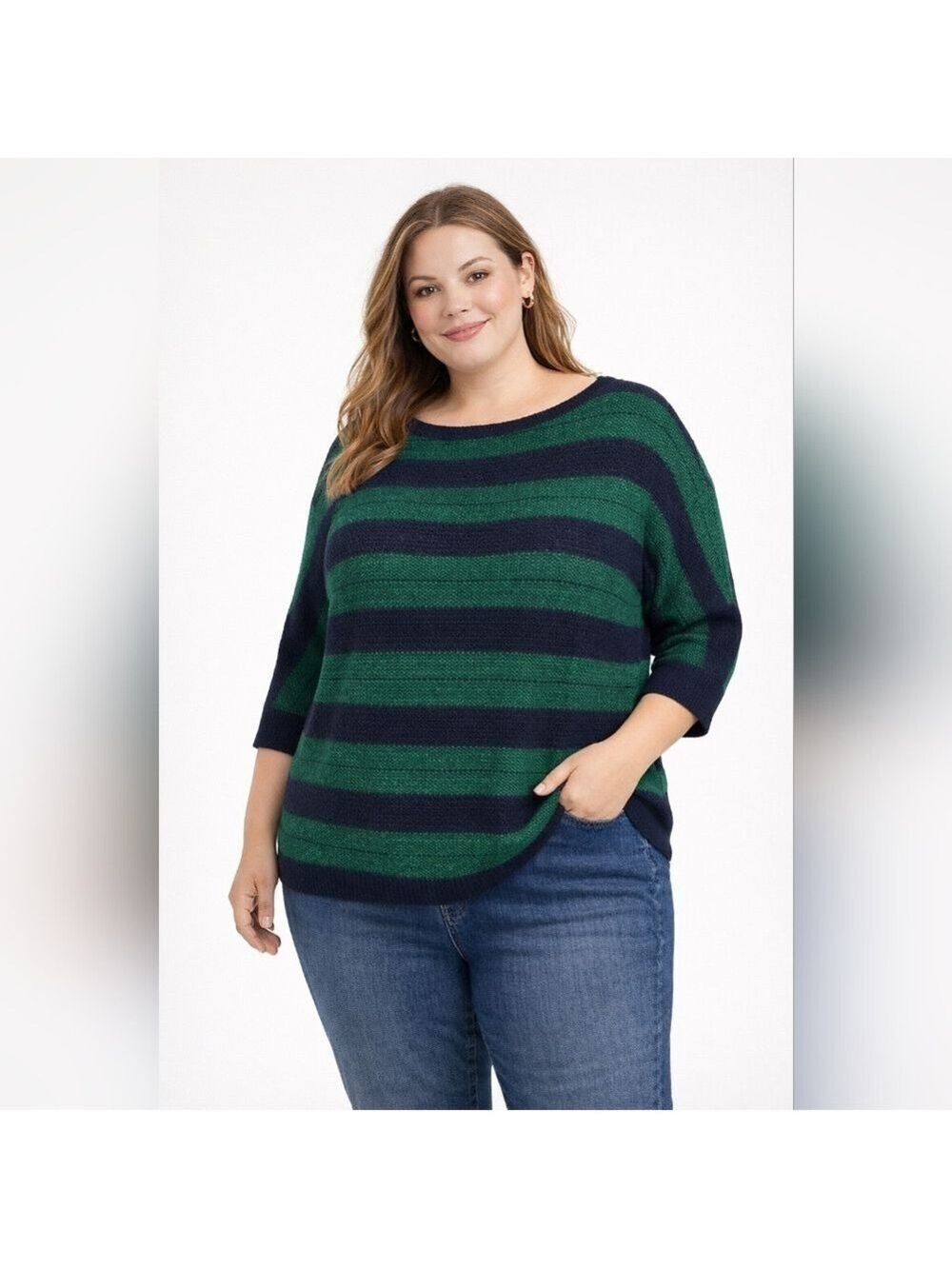AB Studio Green and Blue Striped Sweater | BB0214b